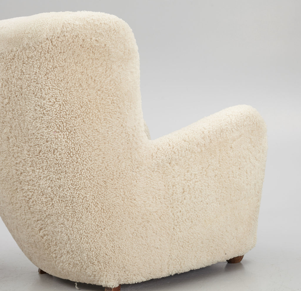 Pair of Danish Modern Sheepskin Lounge Chairs, 1930s–1940s