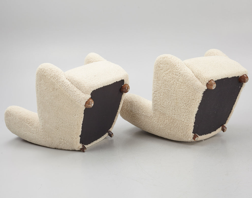 Pair of Danish Modern Sheepskin Lounge Chairs, 1930s–1940s