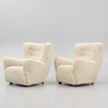 Pair of Danish Modern Sheepskin Lounge Chairs, 1930s–1940s