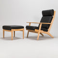 Hans J. Wegner GE-290A Lounge Chair and Ottoman for Getama in Black Leather