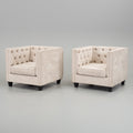 Italian Cube Club Armchairs, Pair, Cream Upholstery
