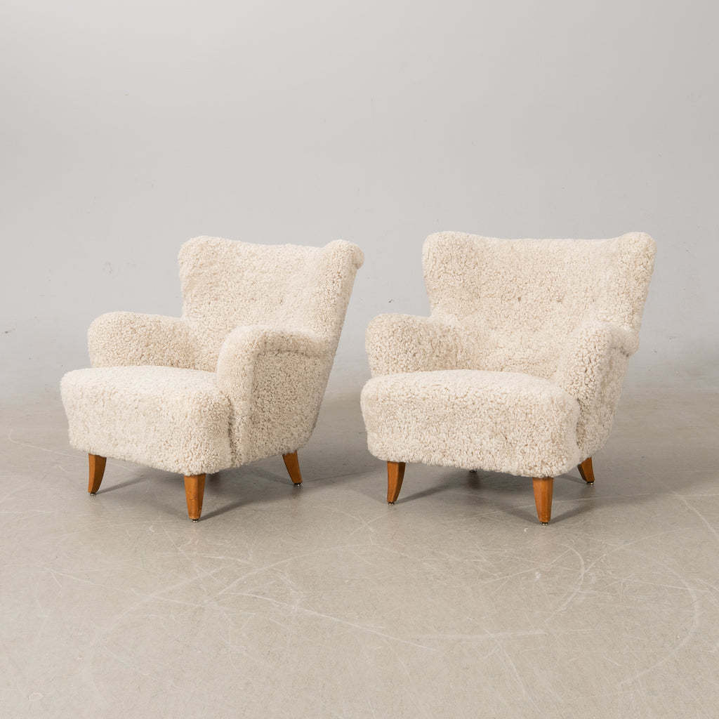 Ilmari Lappalainen Laila Sheepskin Armchairs for Asko, Pair