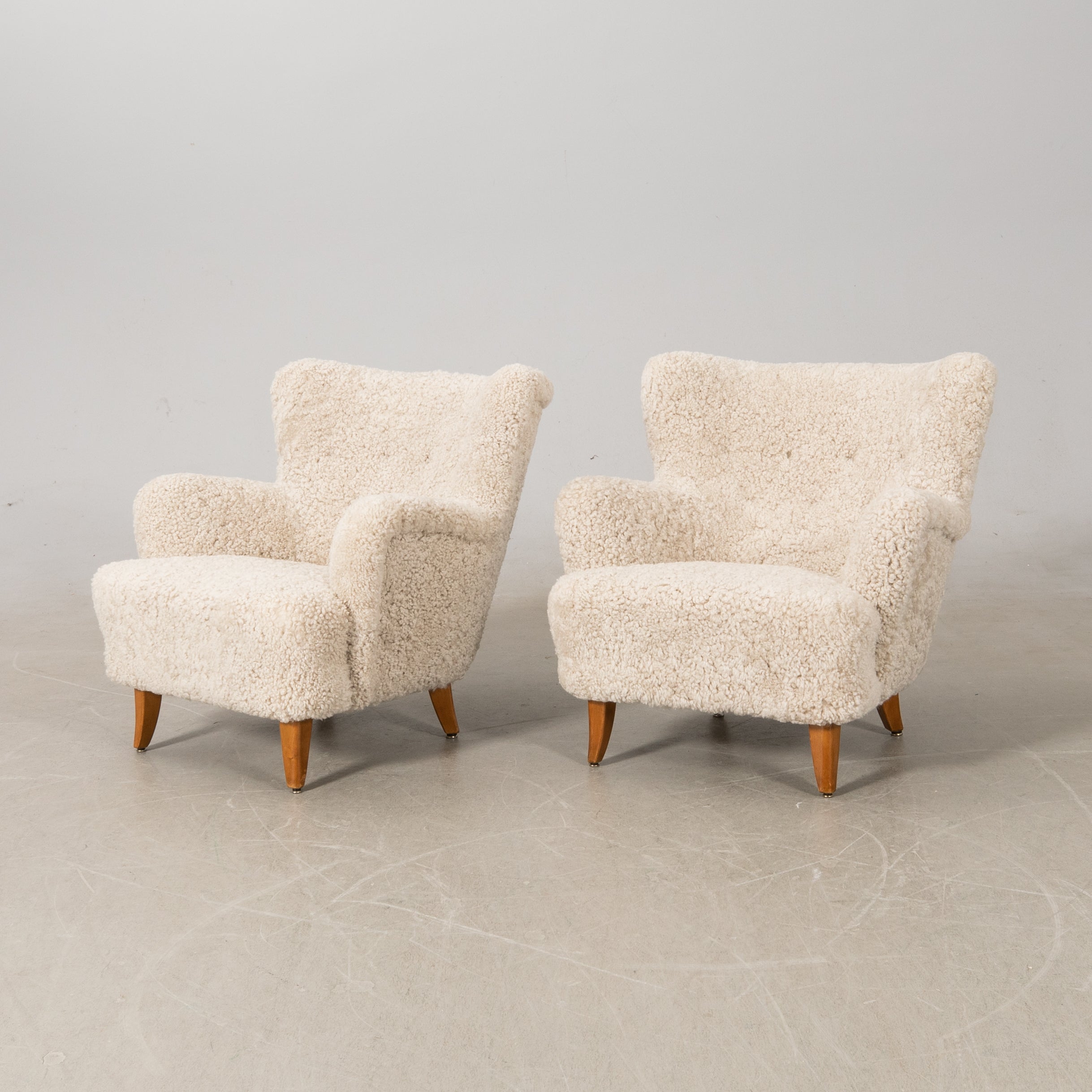 Ilmari Lappalainen Laila Sheepskin Armchairs for Asko, Pair