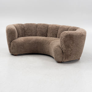 Scandinavian Curved Sheepskin Sofa, 1940s