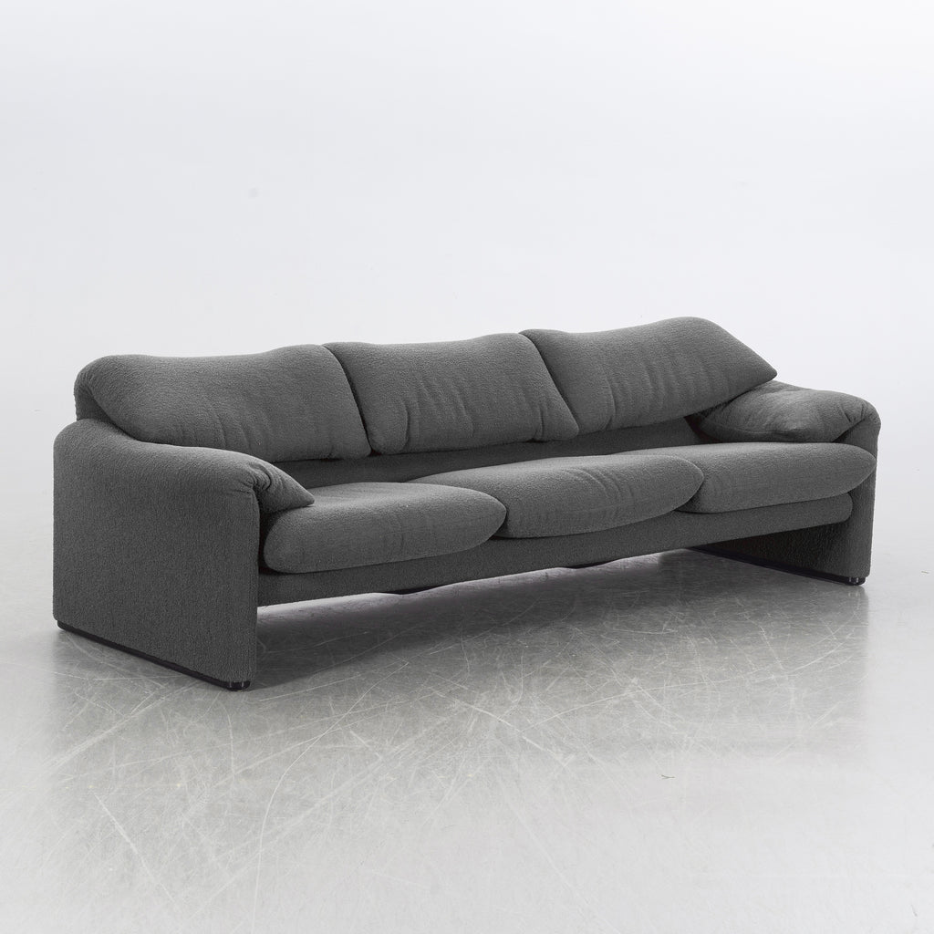 Vico Magistretti Maralunga Three-Seat Sofa for Cassina, Gray Bouclé