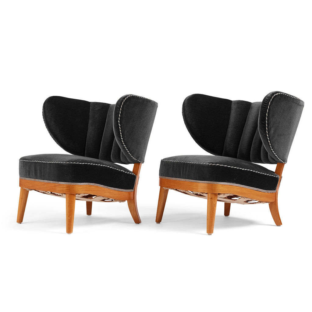 Otto Schulz Swedish Modern Easy Chairs for Boet, Pair in Black Velvet