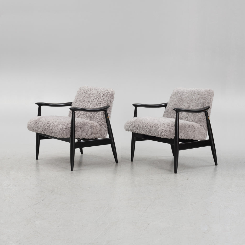 Scandinavian Grey Sheepskin Easy Chairs Pair, 1950s–60s
