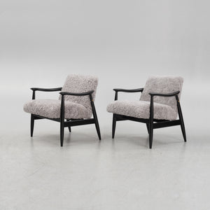 Scandinavian Grey Sheepskin Easy Chairs Pair, 1950s–60s