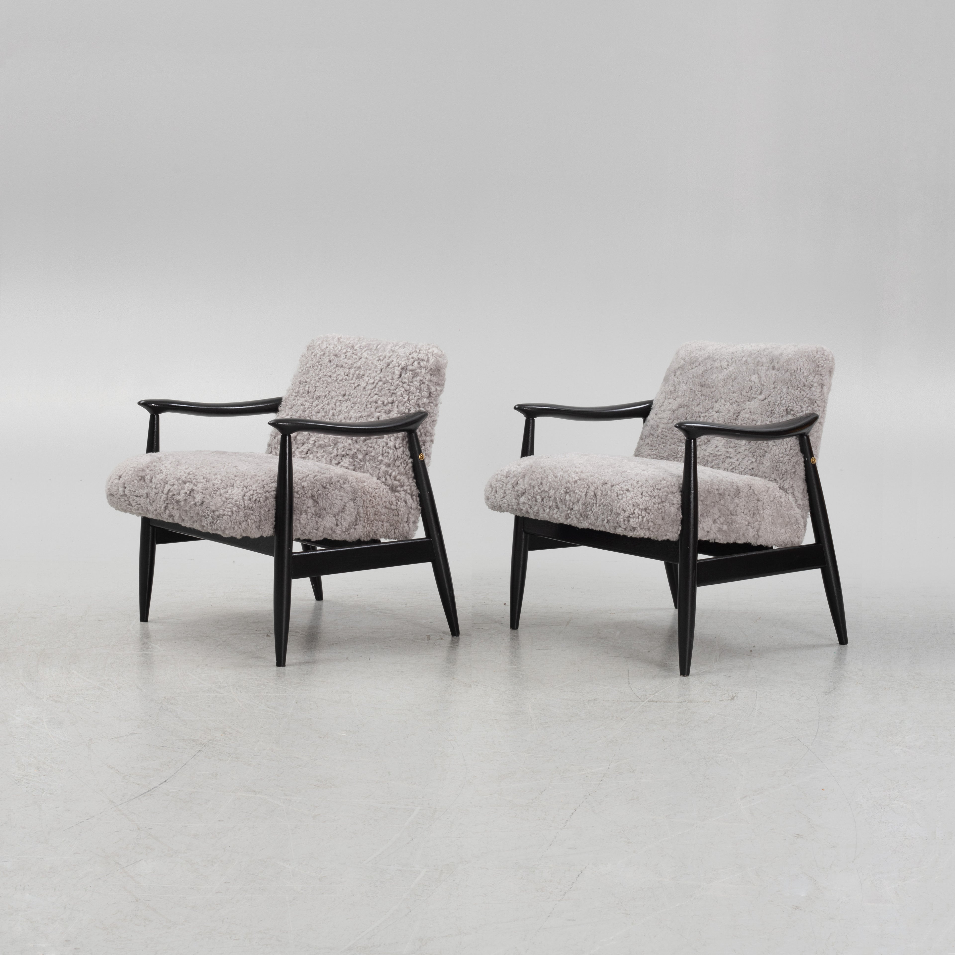 Scandinavian Grey Sheepskin Easy Chairs Pair, 1950s–60s
