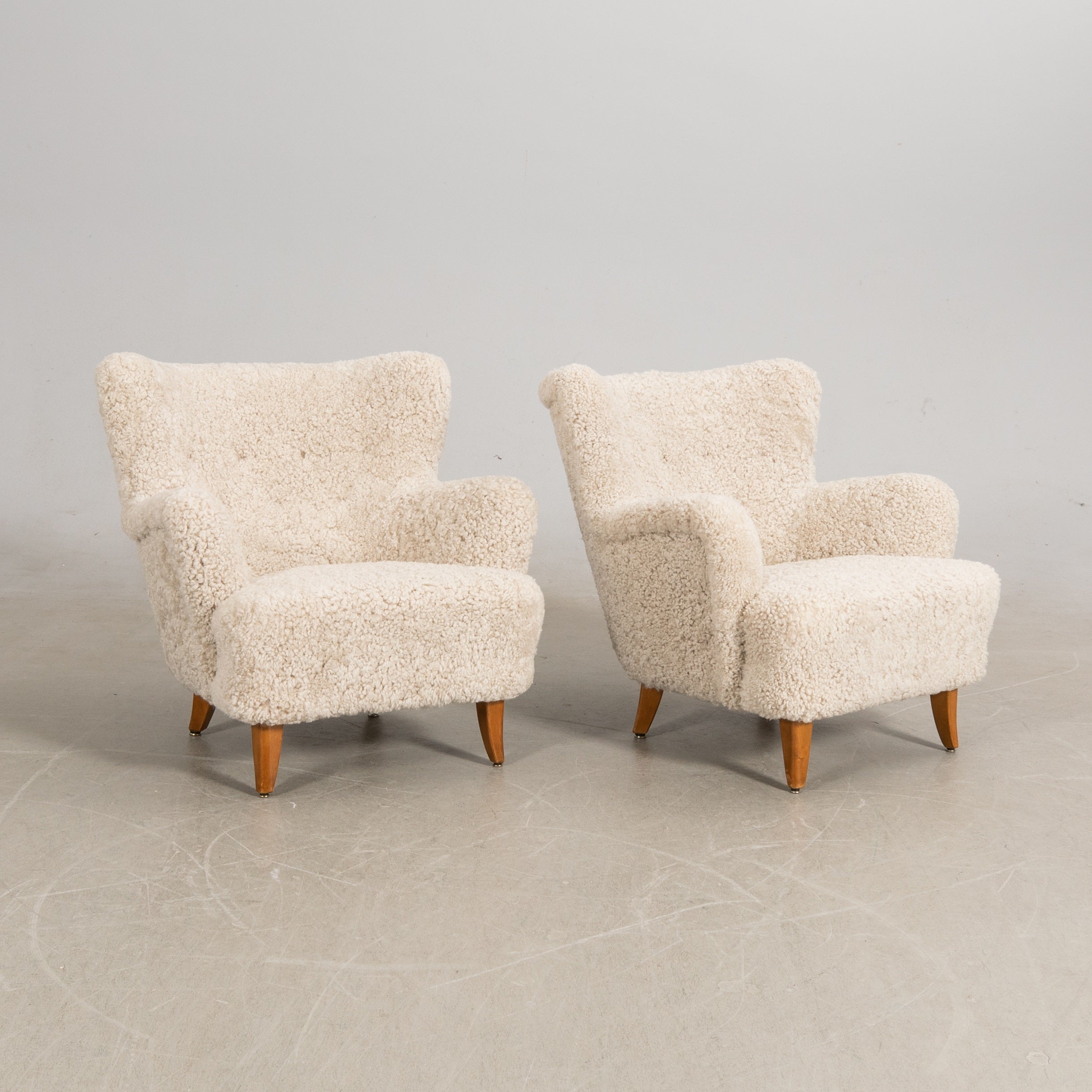 Ilmari Lappalainen Laila Sheepskin Armchairs for Asko, Pair