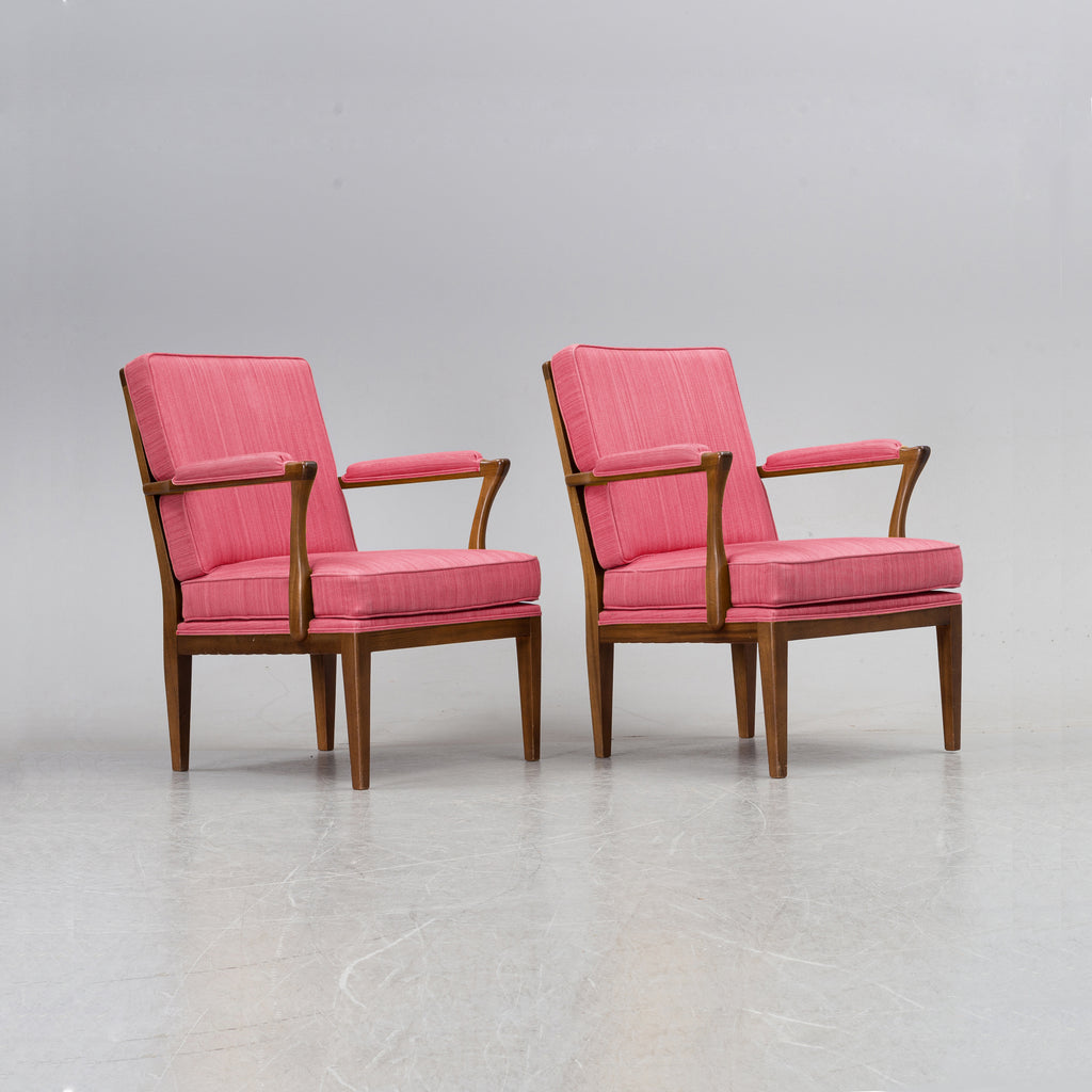 Josef Frank Model 868 Armchairs, Pair, Svenskt Tenn, Pink “Vägen” Upholstery