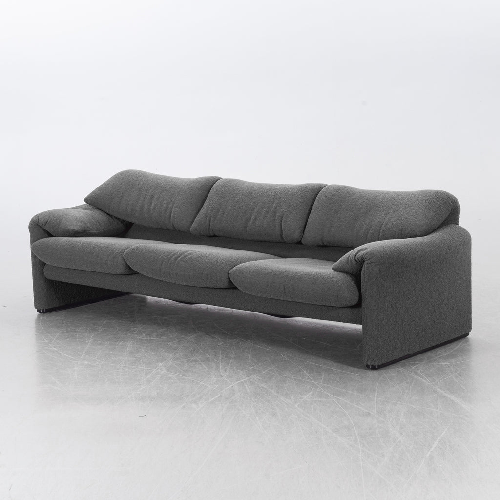 Vico Magistretti Maralunga Three-Seat Sofa for Cassina, Gray Bouclé
