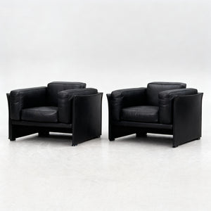 Mario Bellini Duc Lounge Chairs for Cassina, Pair in Black Leather