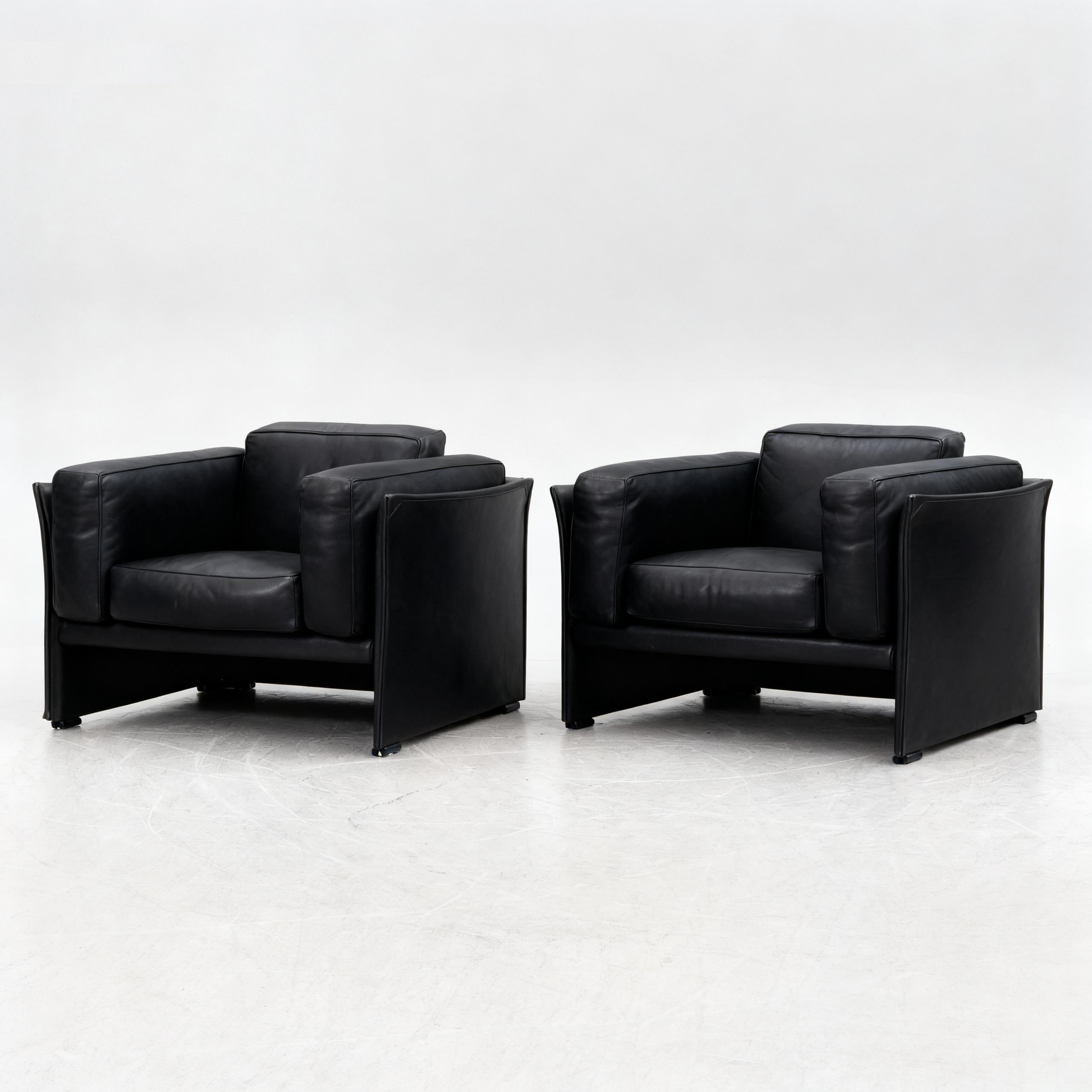 Mario Bellini Duc Lounge Chairs for Cassina, Pair in Black Leather