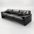 Vico Magistretti Maralunga Three-Seat Sofa for Cassina in Black Leather