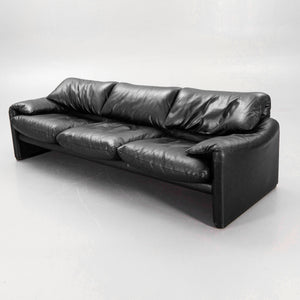 Vico Magistretti Maralunga Three-Seat Sofa for Cassina in Black Leather