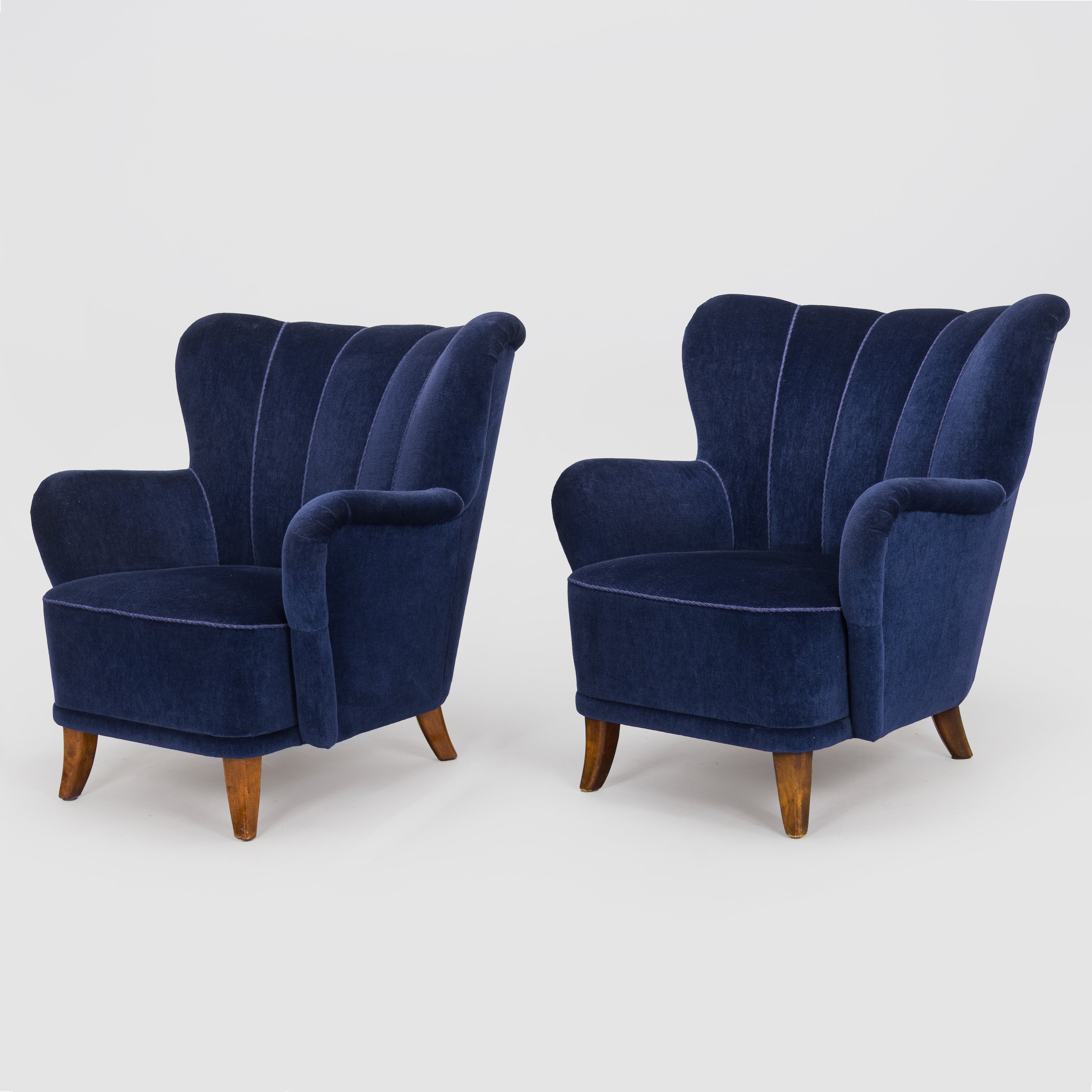 Mid-Century Scandinavian Armchairs, Pair, Blue Upholstery