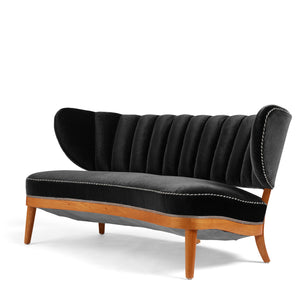 Otto Schulz Swedish Modern Sofa for Boet in Black Velvet, 1940s