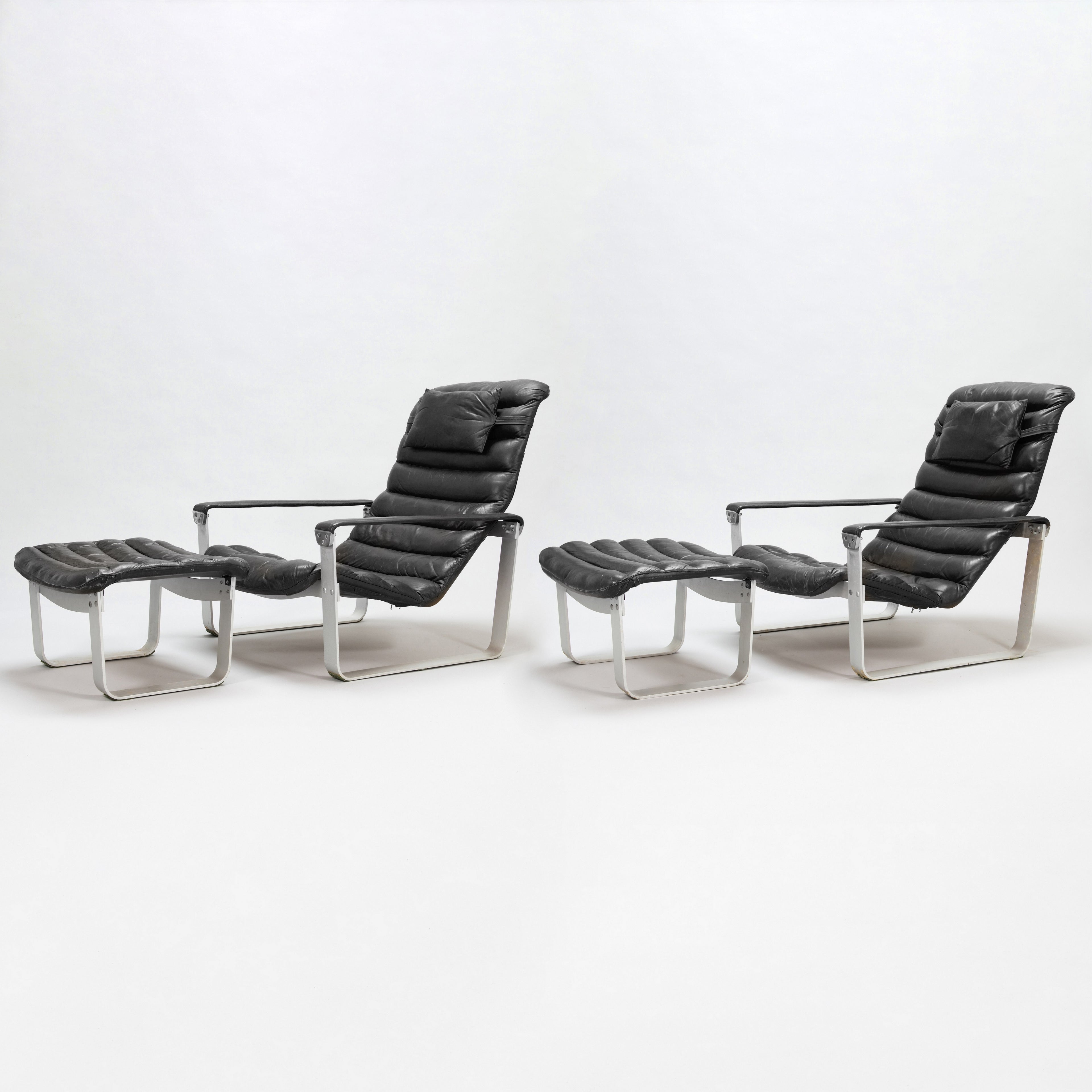 Pulkka Lounge Chairs and Ottomans by Ilmari Lappalainen for Asko