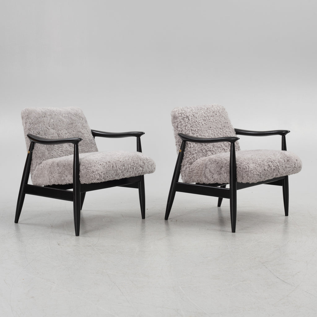 Scandinavian Grey Sheepskin Easy Chairs Pair, 1950s–60s