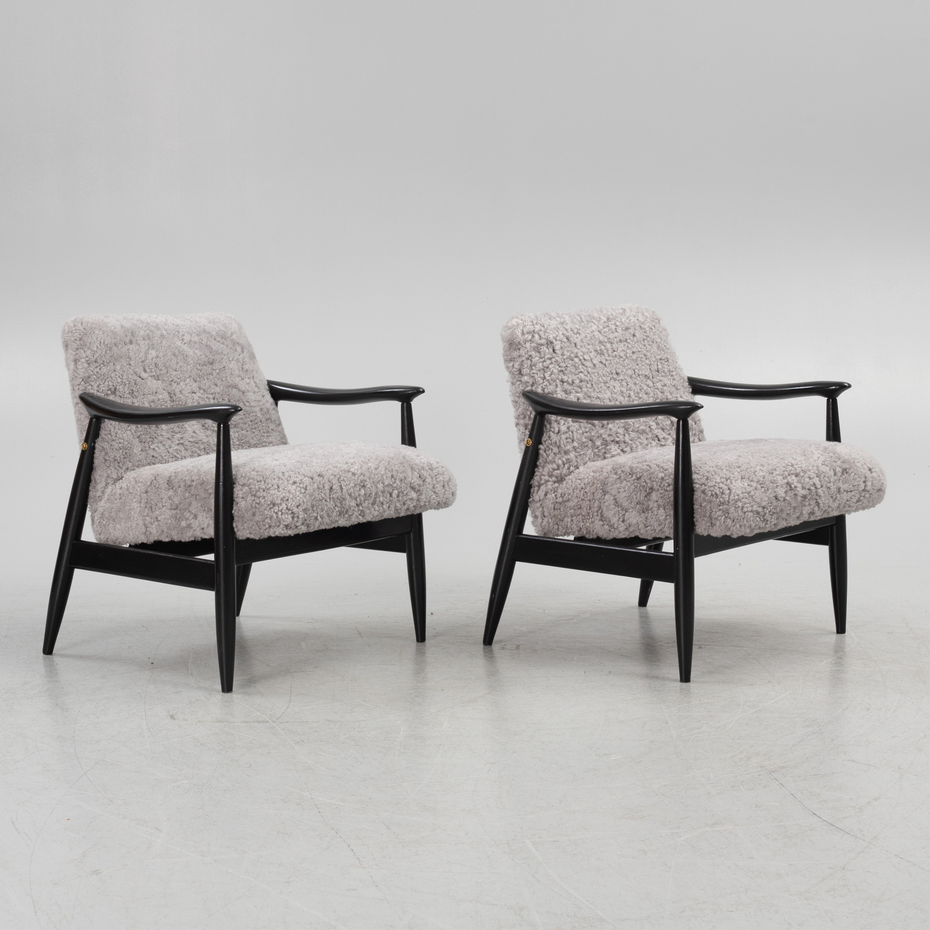 Scandinavian Grey Sheepskin Easy Chairs Pair, 1950s–60s