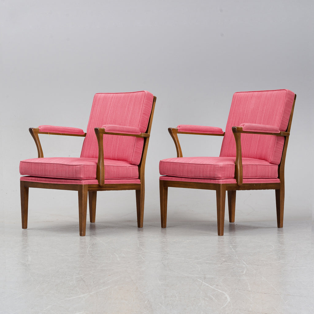 Josef Frank Model 868 Armchairs, Pair, Svenskt Tenn, Pink “Vägen” Upholstery