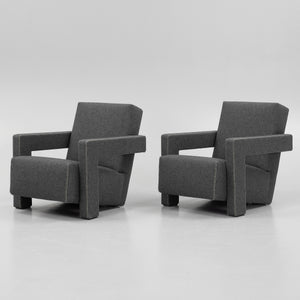 Gerrit Rietveld Utrecht Armchairs for Cassina, Pair in Light Gray Wool