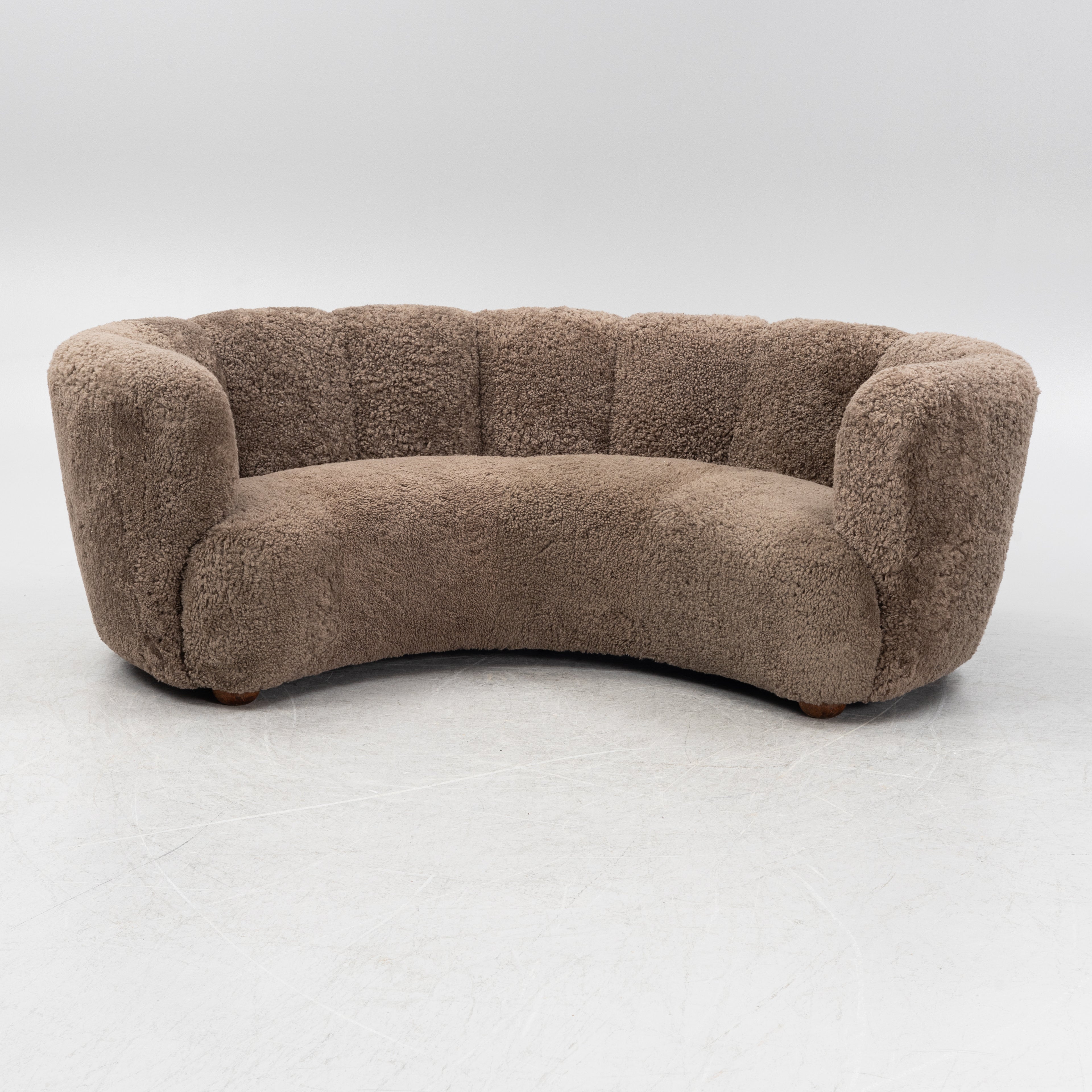 Scandinavian Curved Sheepskin Sofa, 1940s