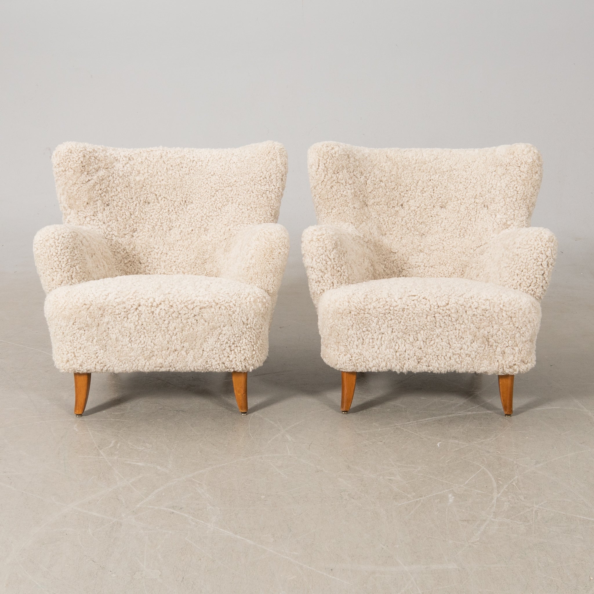 Ilmari Lappalainen Laila Sheepskin Armchairs for Asko, Pair
