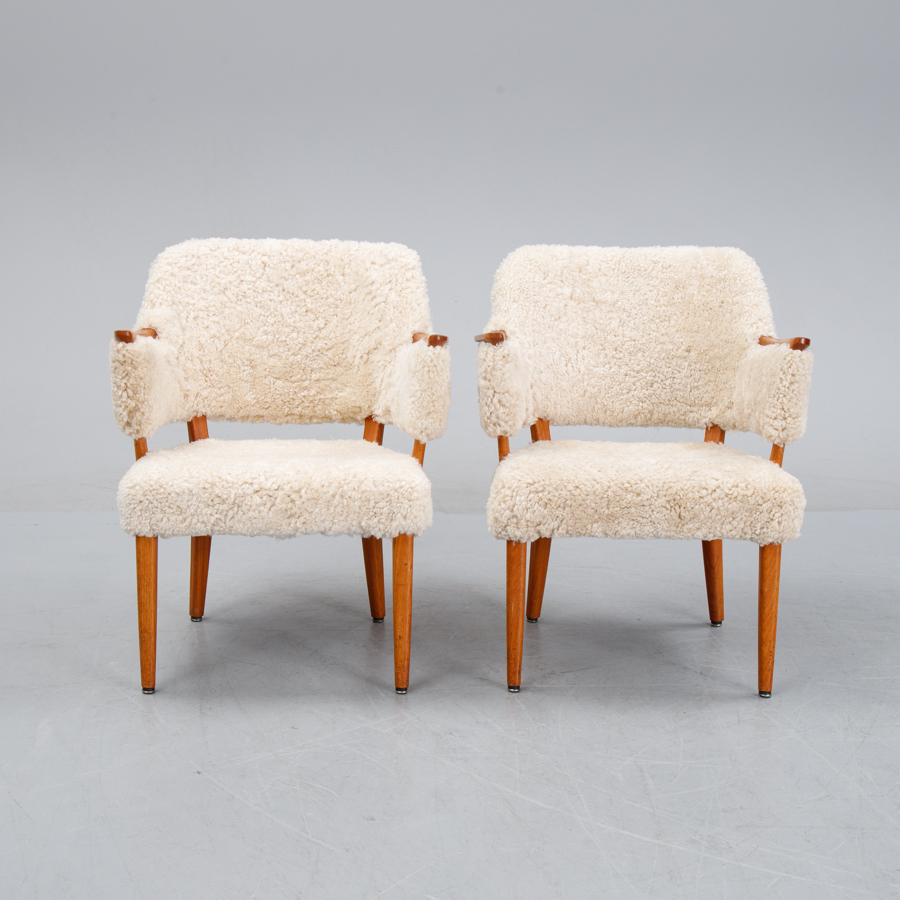 Scandinavian Teak and Sheepskin Easy Chairs, Pair, 1950s