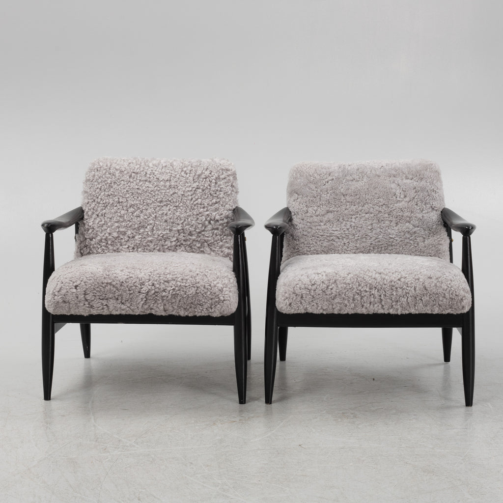 Scandinavian Grey Sheepskin Easy Chairs Pair, 1950s–60s
