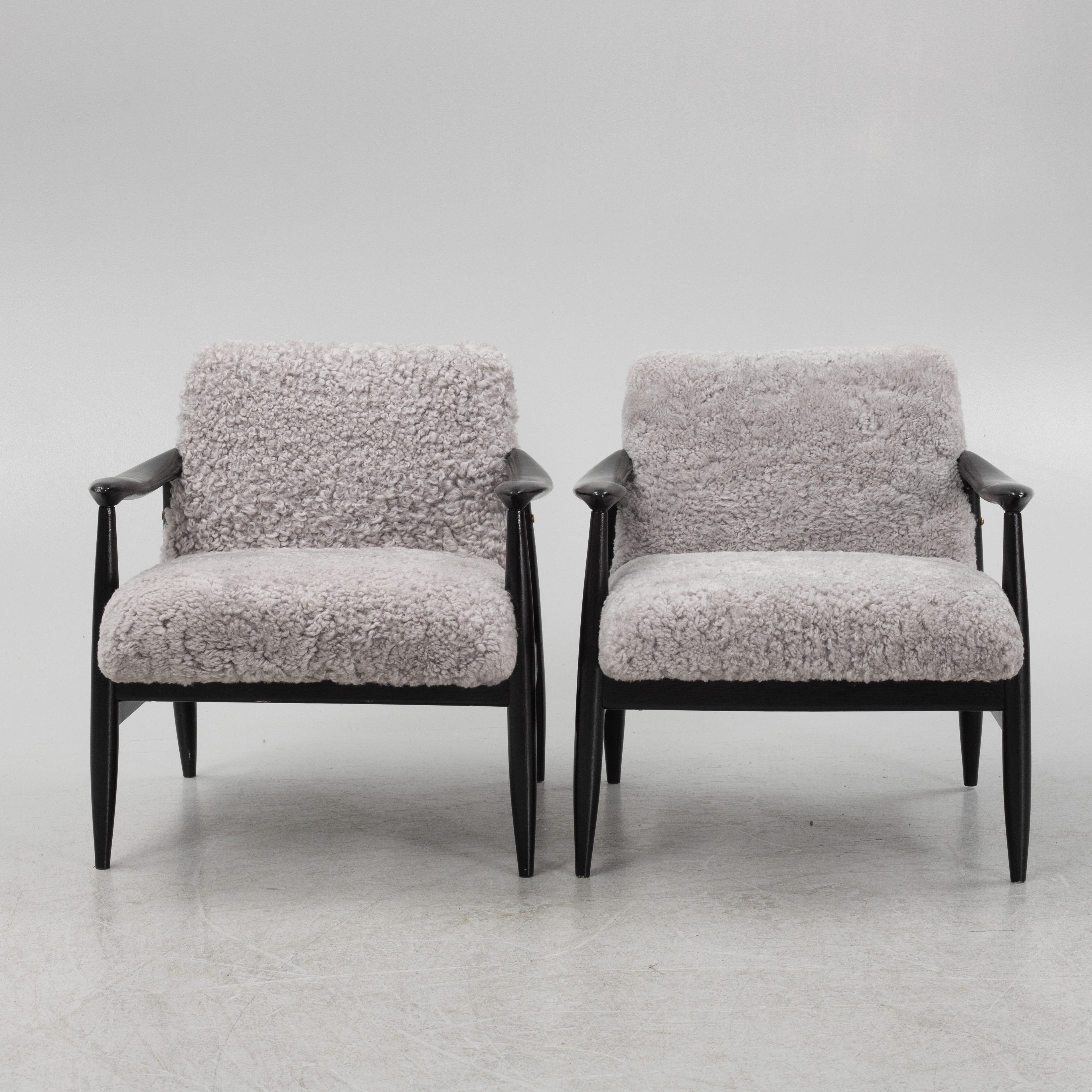 Scandinavian Grey Sheepskin Easy Chairs Pair, 1950s–60s