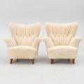 Mid Century Lounge Chairs Beech Sheepskin Pair