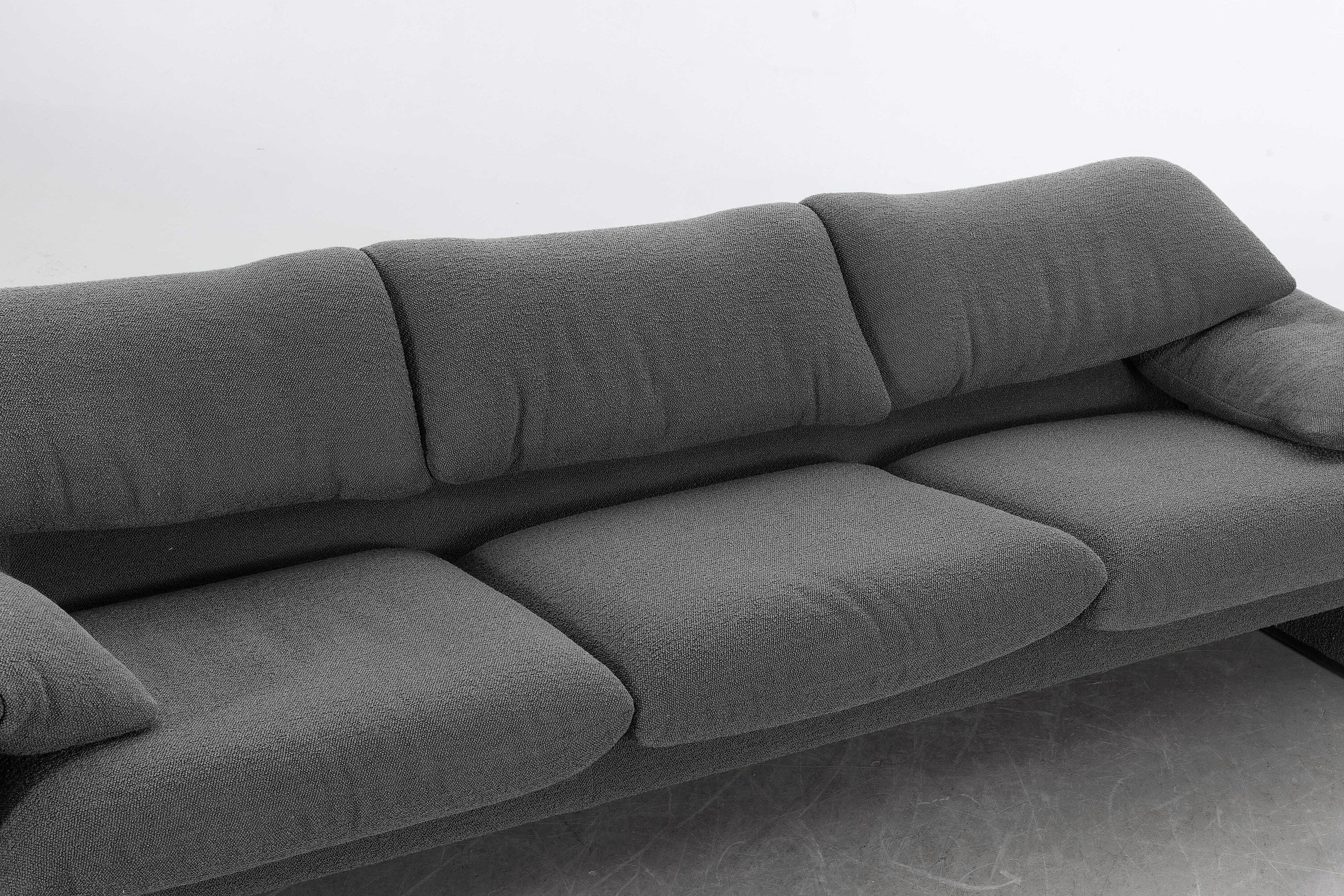 Vico Magistretti Maralunga Three-Seat Sofa for Cassina, Gray Bouclé