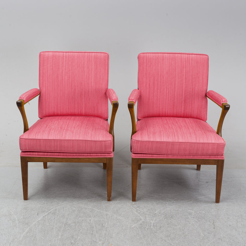 Josef Frank Model 868 Armchairs, Pair, Svenskt Tenn, Pink “Vägen” Upholstery