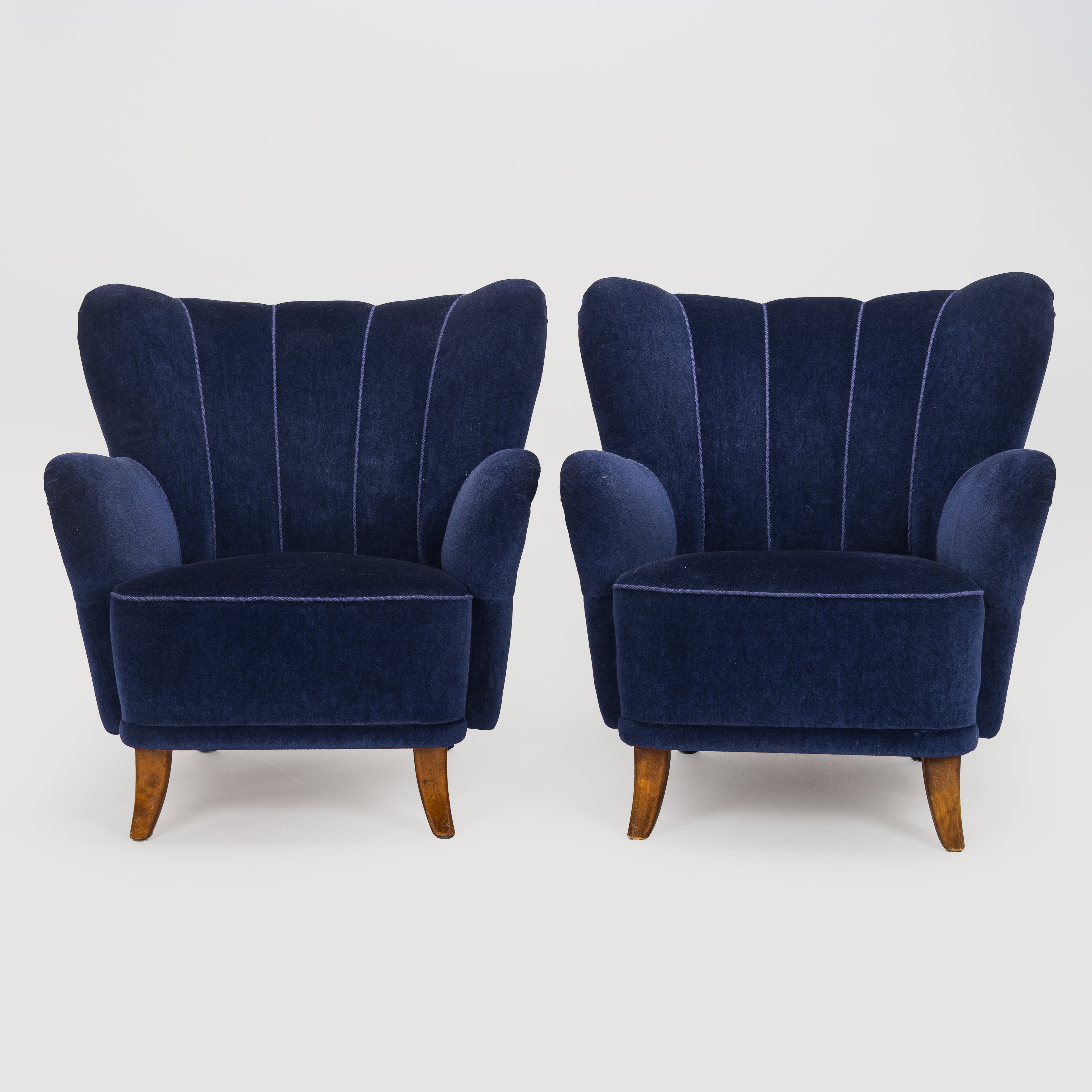 Mid-Century Scandinavian Armchairs, Pair, Blue Upholstery