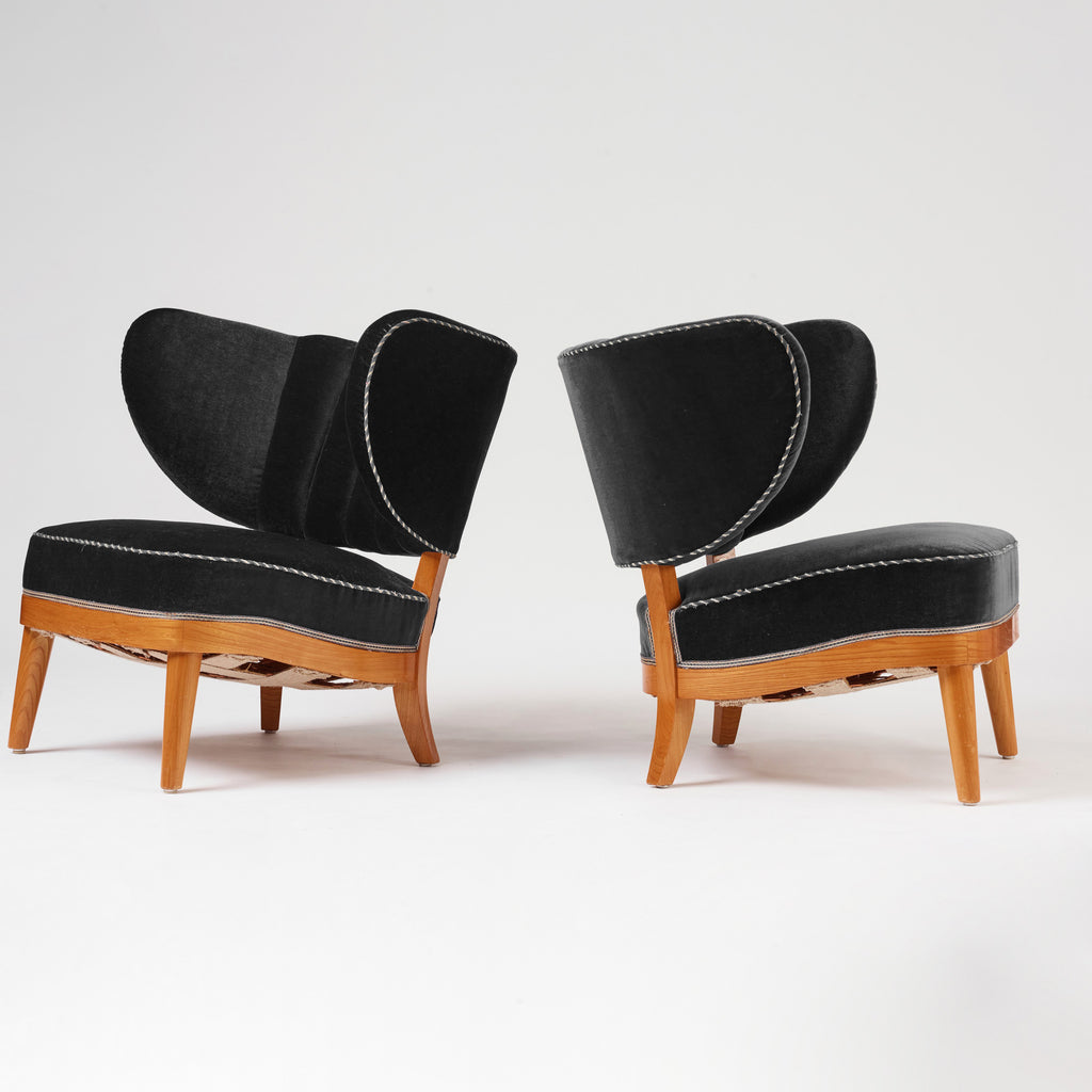 Otto Schulz Swedish Modern Easy Chairs for Boet, Pair in Black Velvet