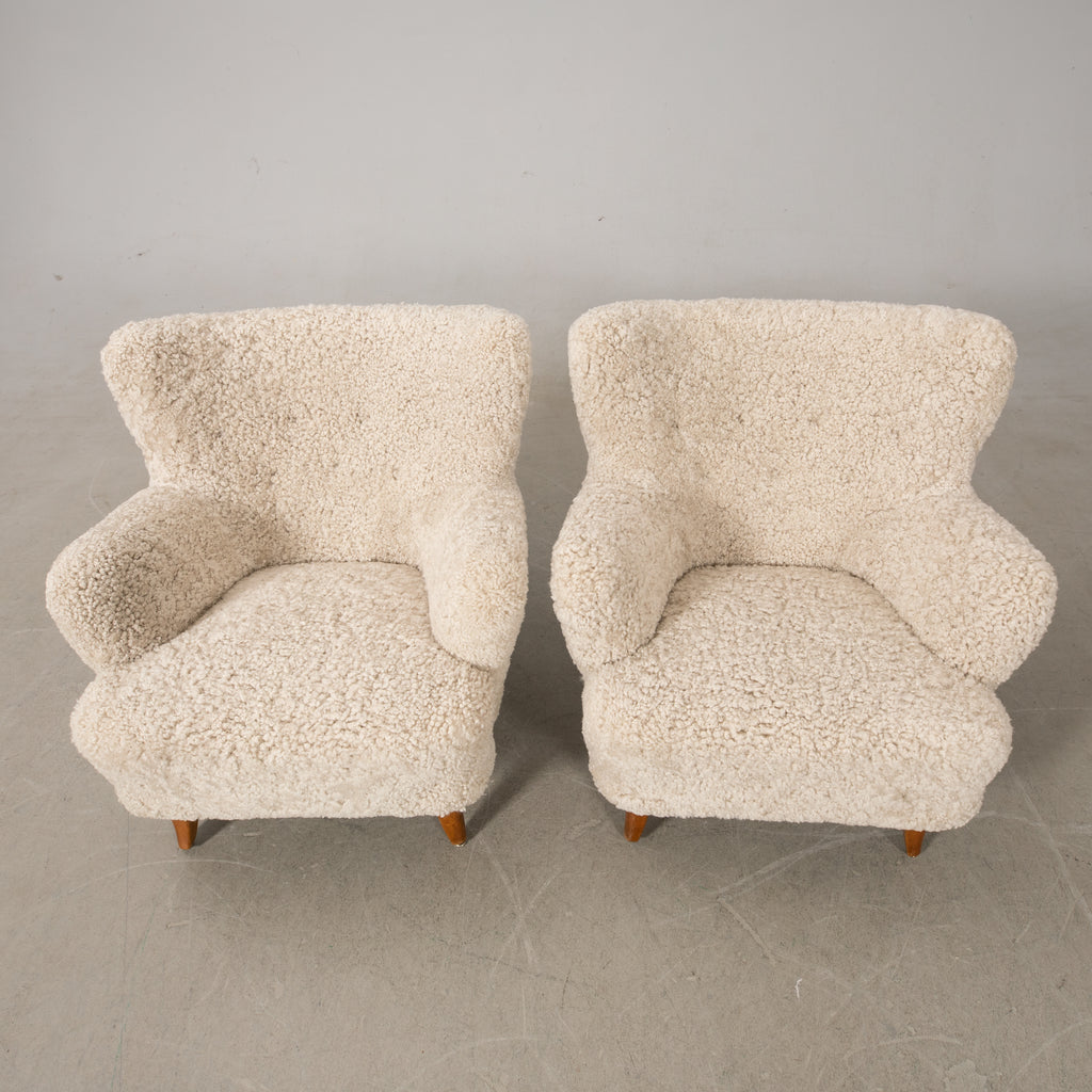 Ilmari Lappalainen Laila Sheepskin Armchairs for Asko, Pair