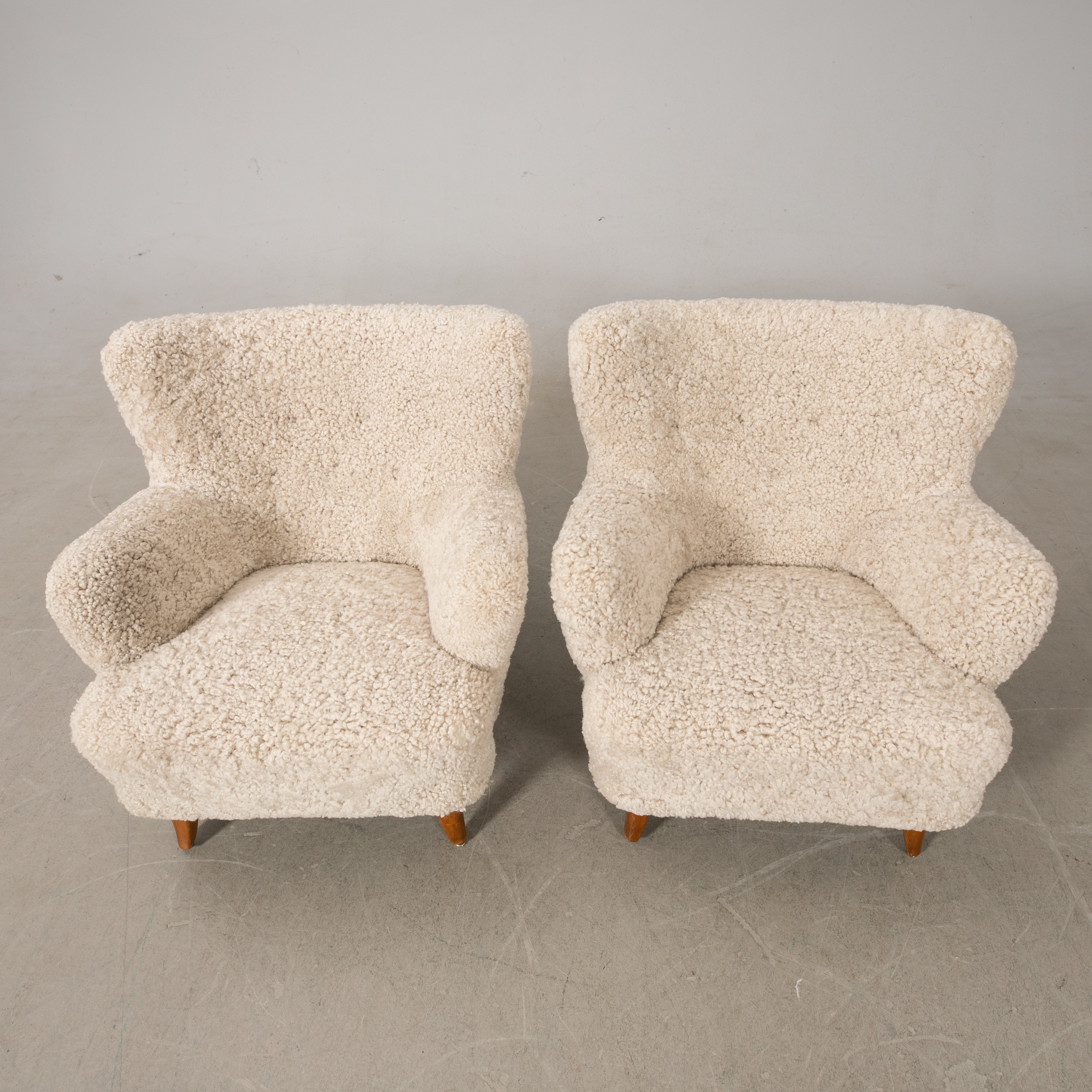 Ilmari Lappalainen Laila Sheepskin Armchairs for Asko, Pair