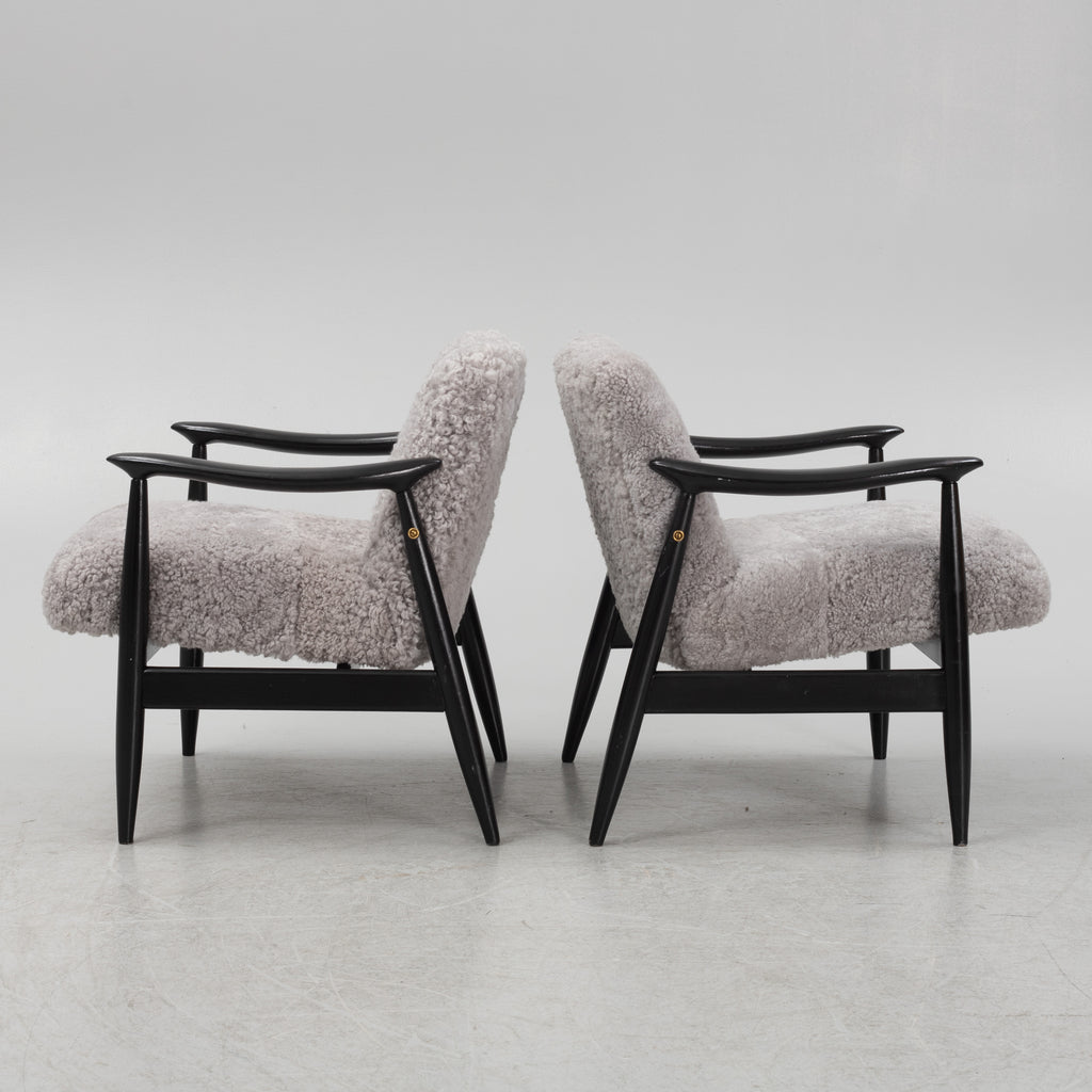 Scandinavian Grey Sheepskin Easy Chairs Pair, 1950s–60s
