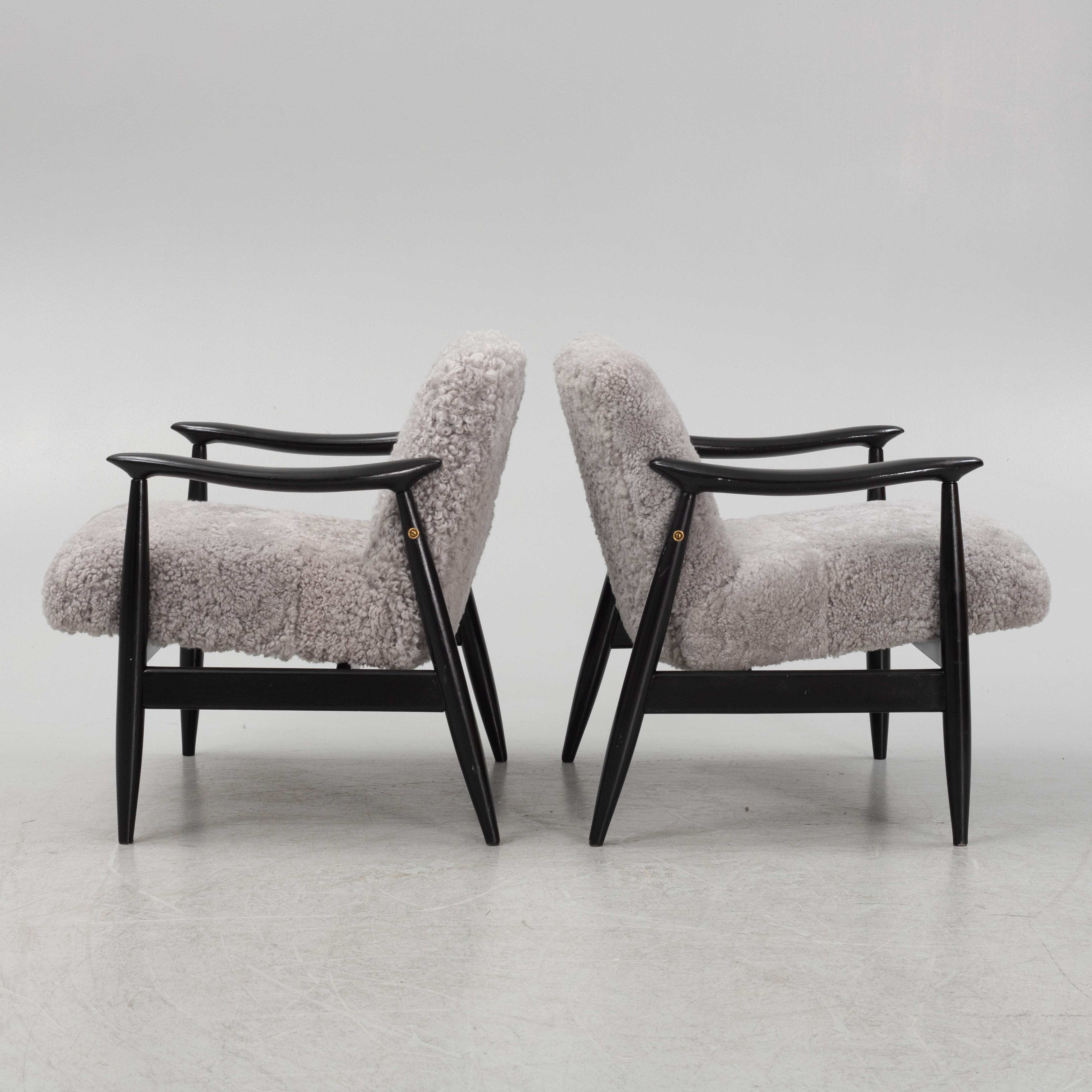Scandinavian Grey Sheepskin Easy Chairs Pair, 1950s–60s