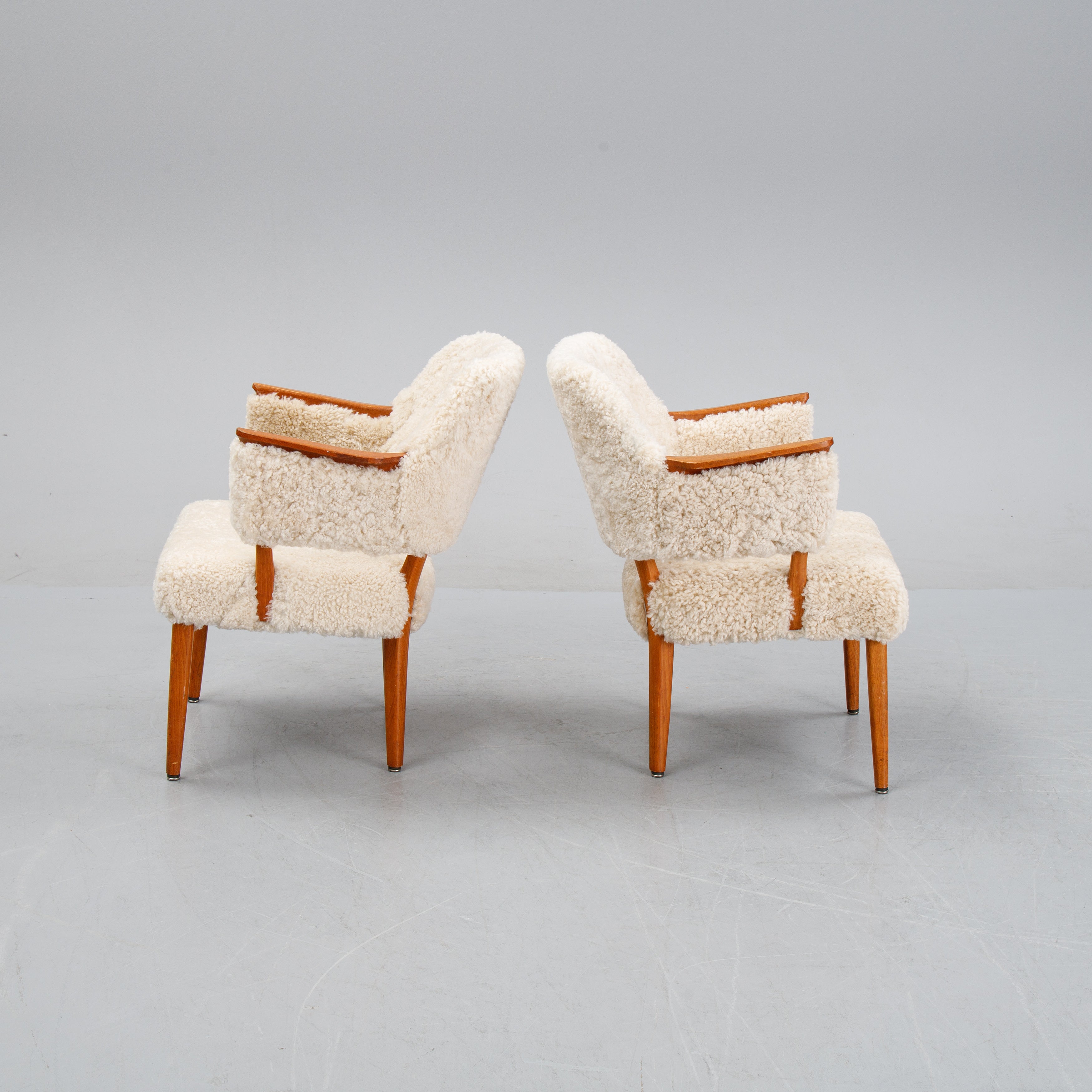 Scandinavian Teak and Sheepskin Easy Chairs, Pair, 1950s