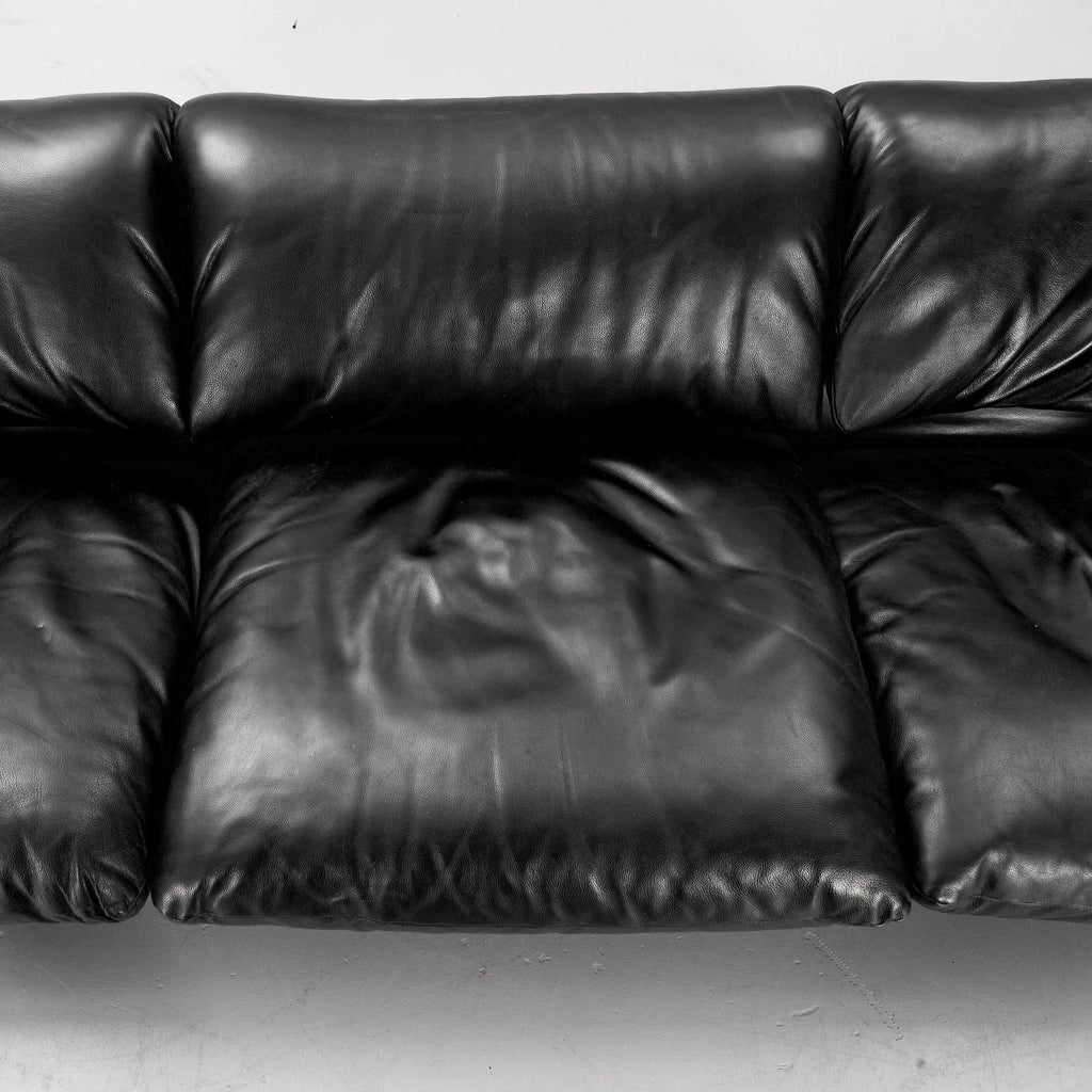 Vico Magistretti Maralunga Three-Seat Sofa for Cassina in Black Leather
