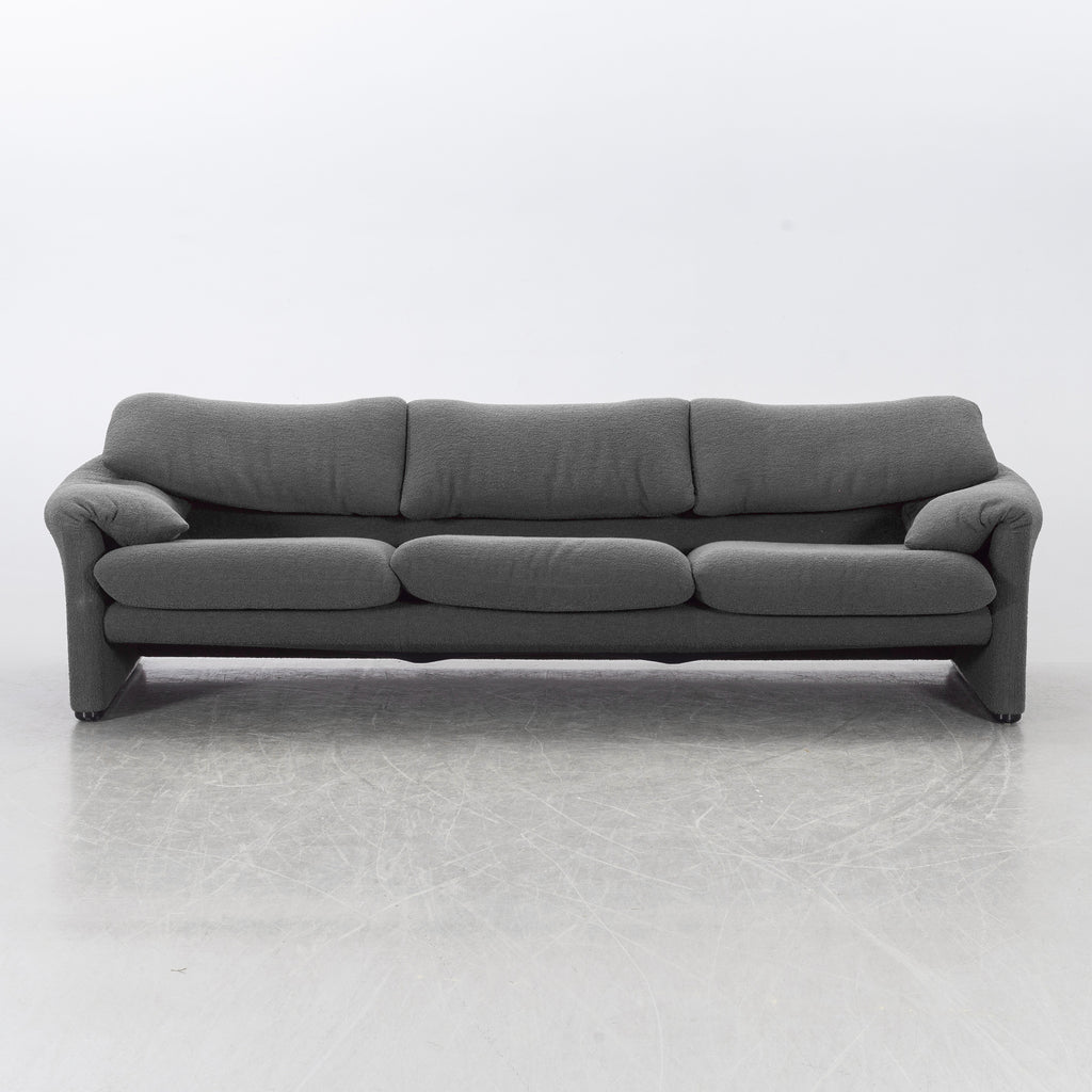 Vico Magistretti Maralunga Three-Seat Sofa for Cassina, Gray Bouclé