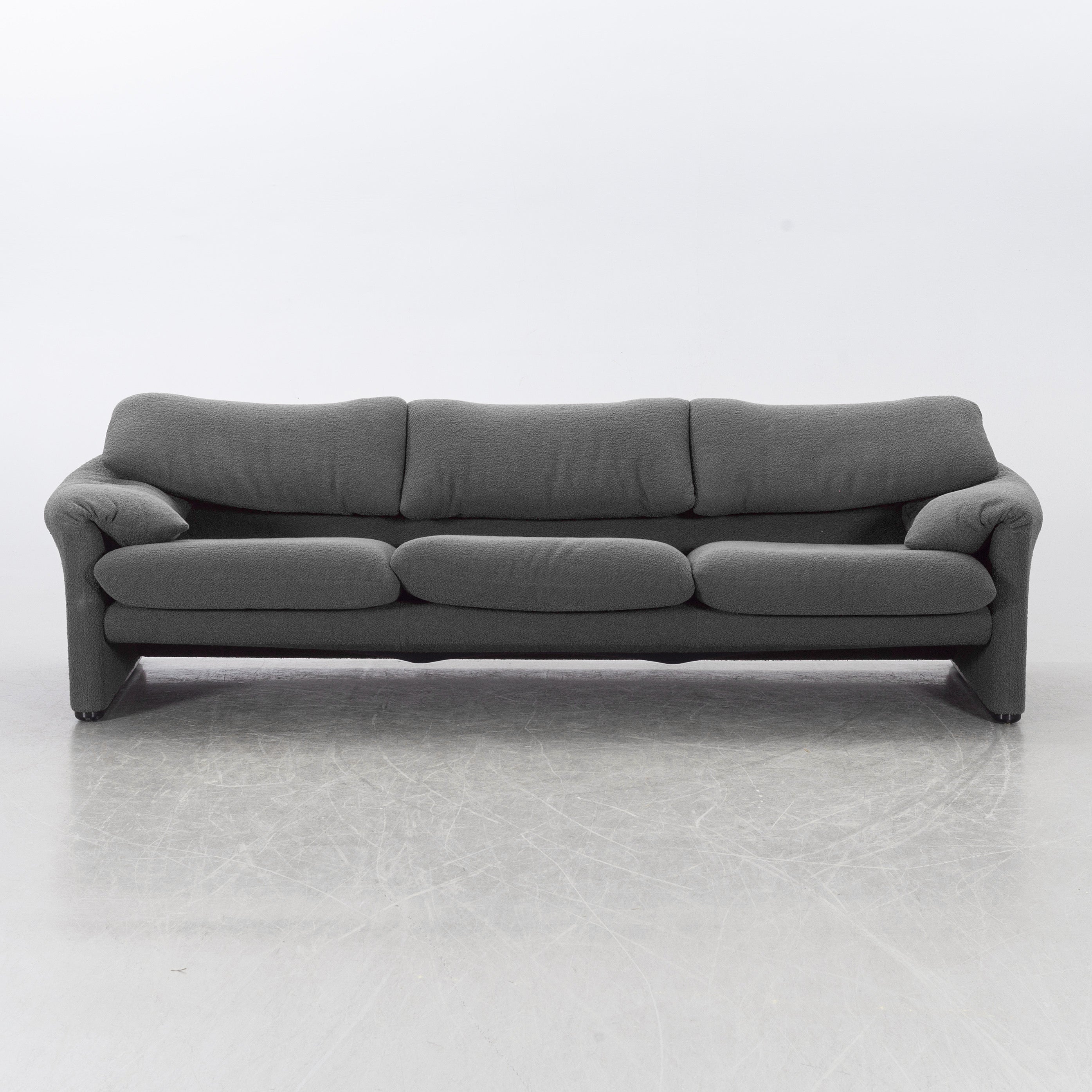 Vico Magistretti Maralunga Three-Seat Sofa for Cassina, Gray Bouclé