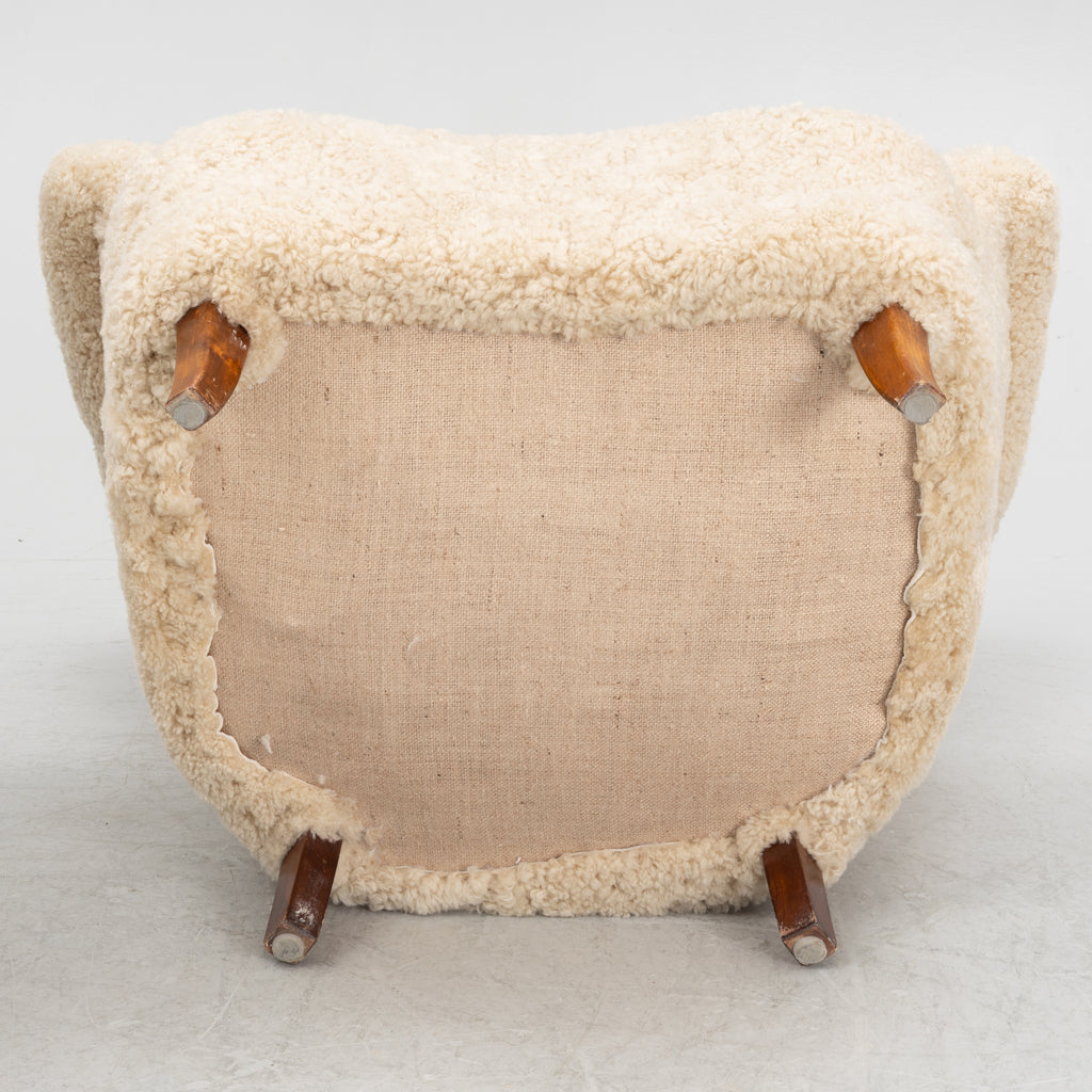 Mid Century Lounge Chairs Beech Sheepskin Pair