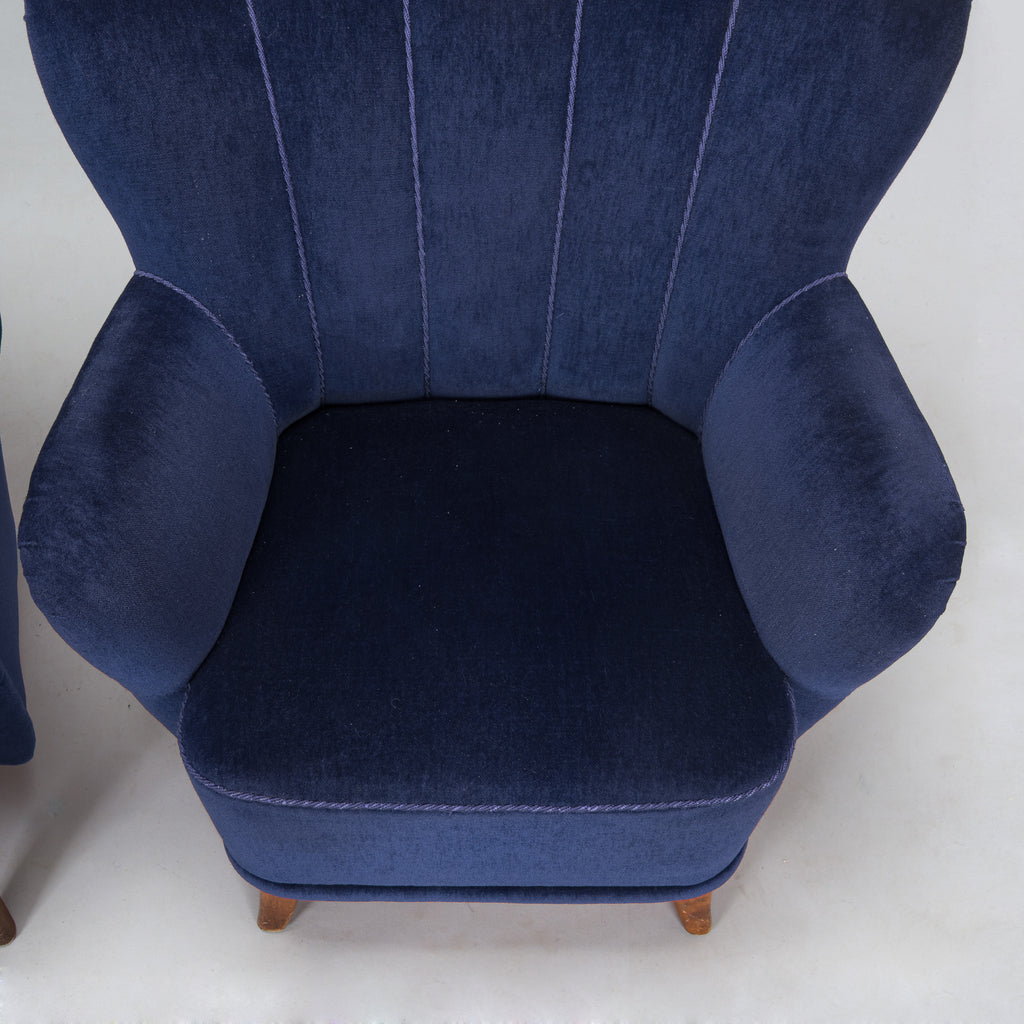 Mid-Century Scandinavian Armchairs, Pair, Blue Upholstery