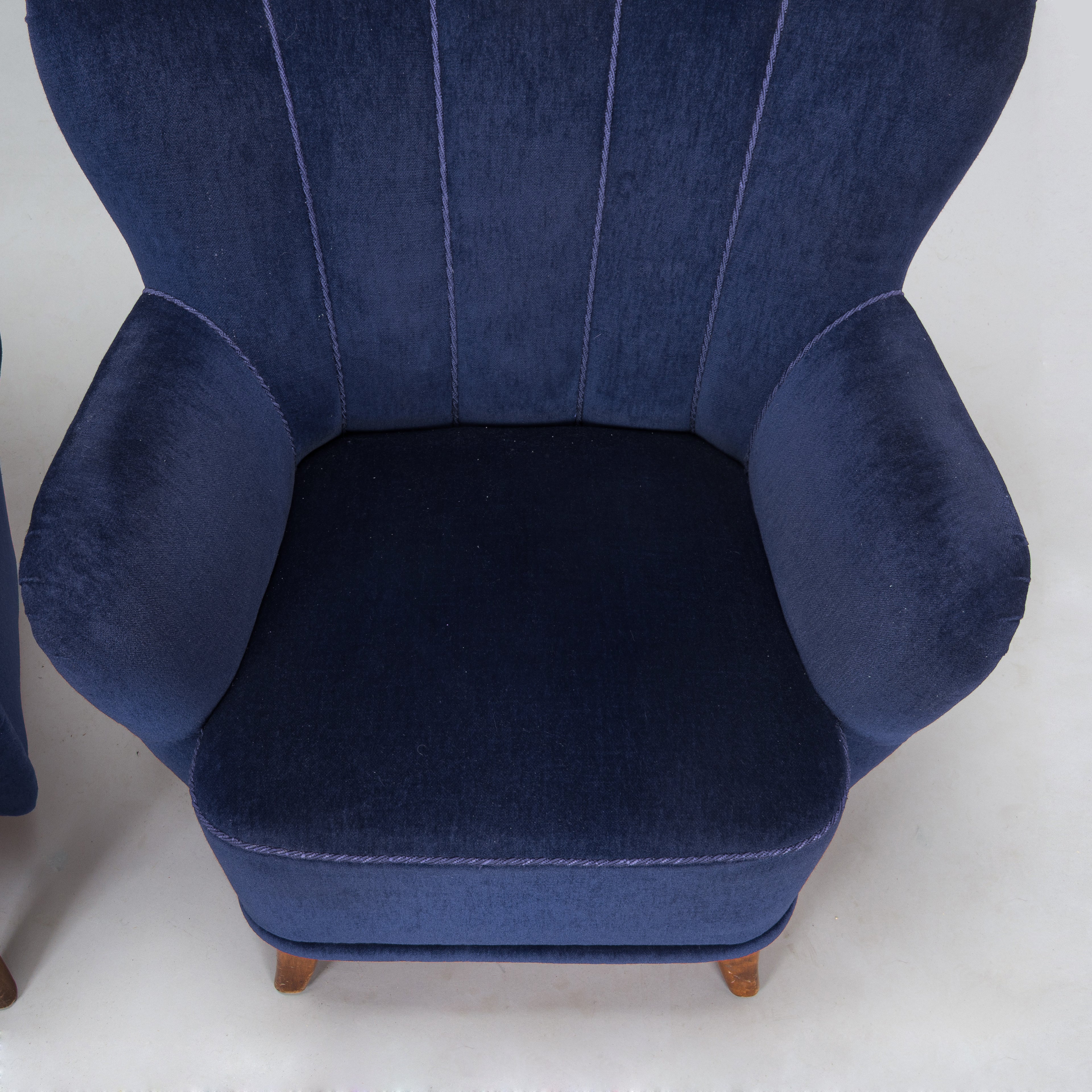 Mid-Century Scandinavian Armchairs, Pair, Blue Upholstery