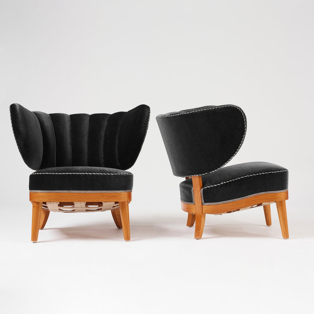 Otto Schulz Swedish Modern Easy Chairs for Boet, Pair in Black Velvet