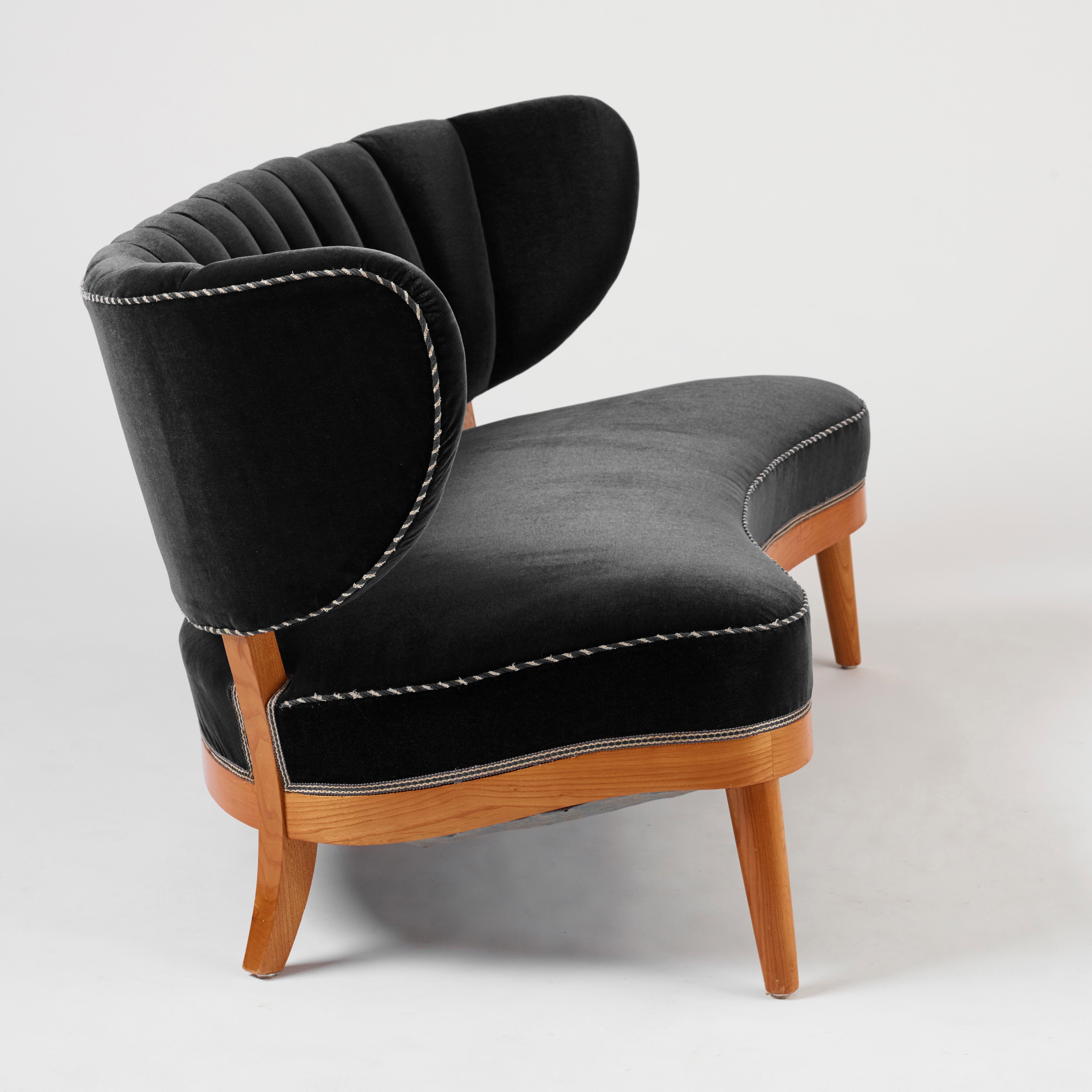 Otto Schulz Swedish Modern Sofa for Boet in Black Velvet, 1940s